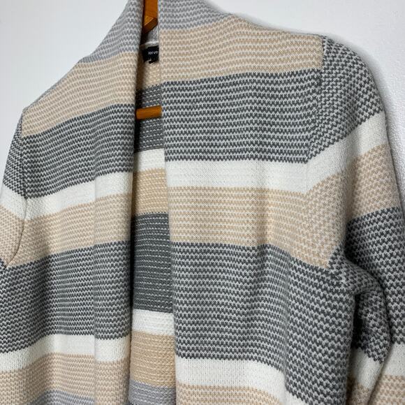 3/$20 Verve Ami women's neutral striped open front draped cardigan sweater SZ L - Picture 7 of 10